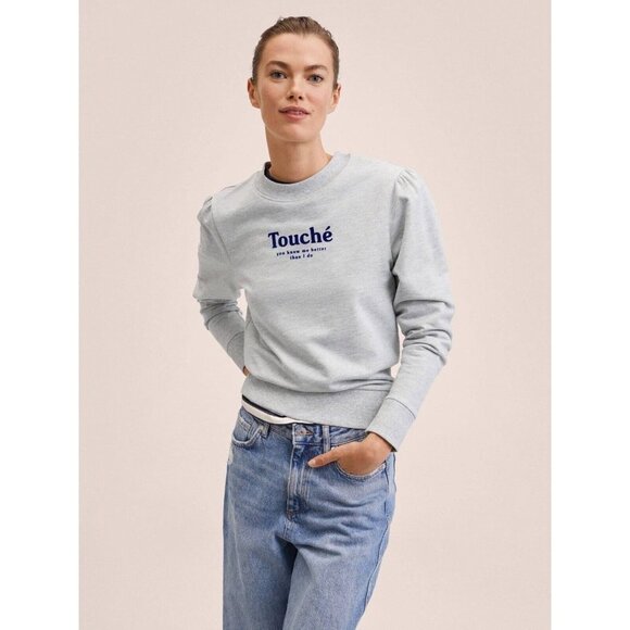 Mango Women's Message-Print Cotton-Blend Gray Sweatshirt - Picture 2 of 10